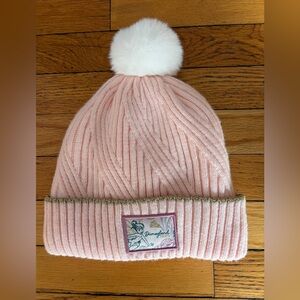 Disneyland Paris Tinker Bell Knit Pom-Pom Beanie Winter Hat One Sz Peach. Disney